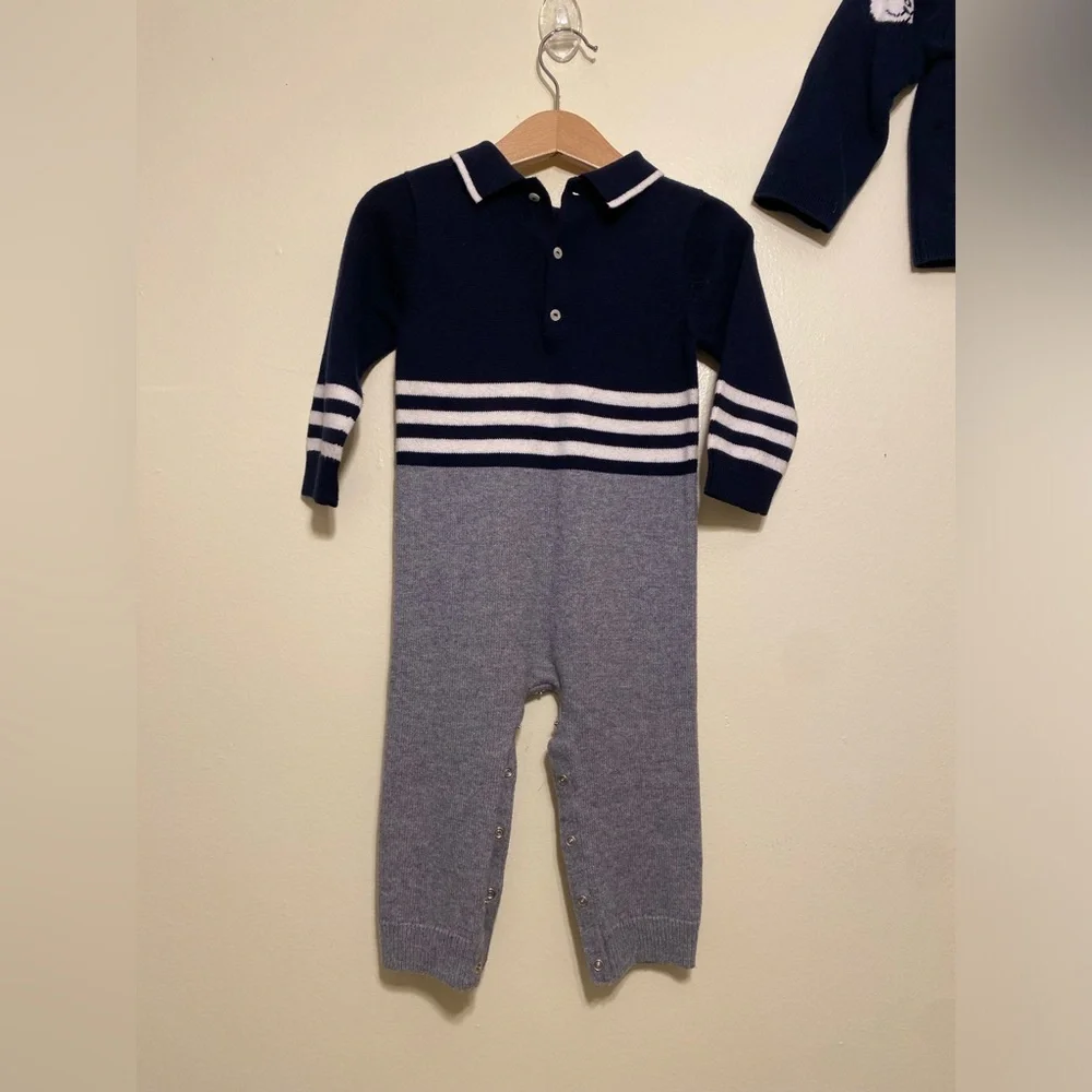 Jacadi Navy Baby Garment. One piece & Cardigan. Size 18M
